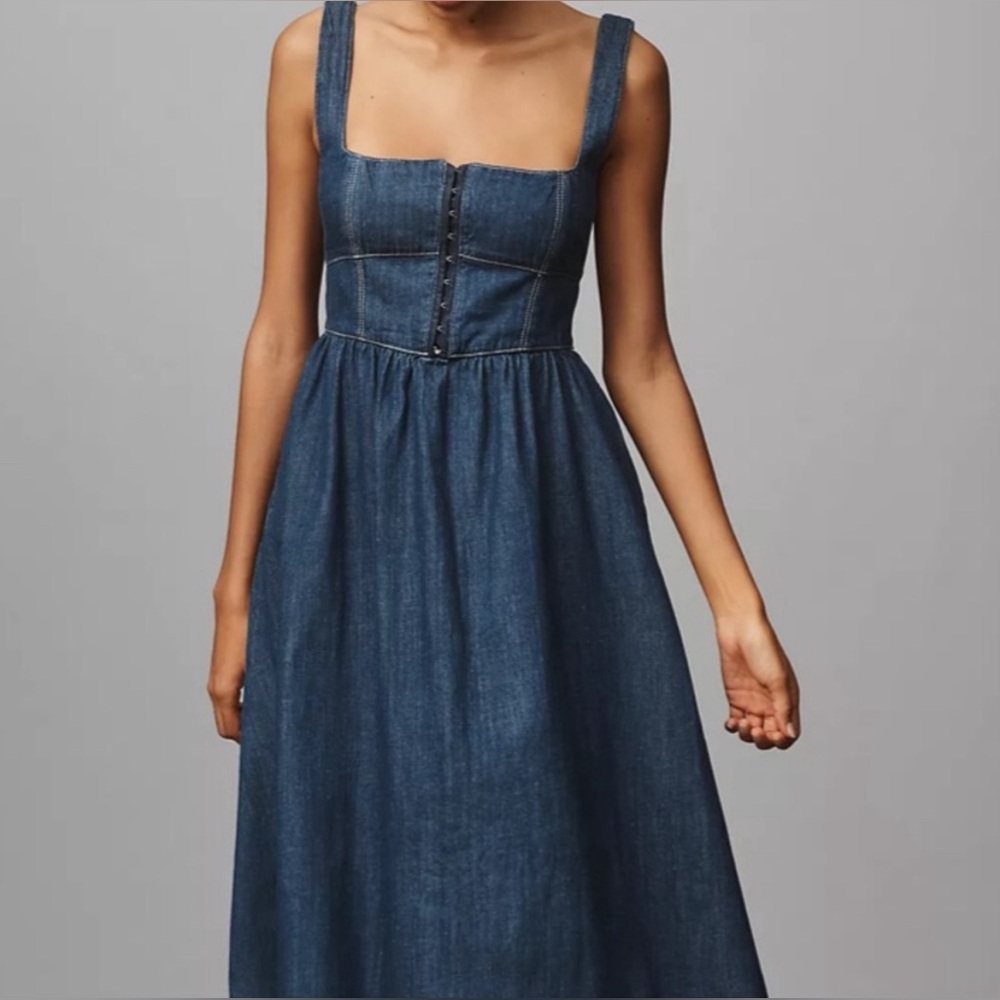 Reformation Tagliatelle Denim Midi Dress Blue Size 8